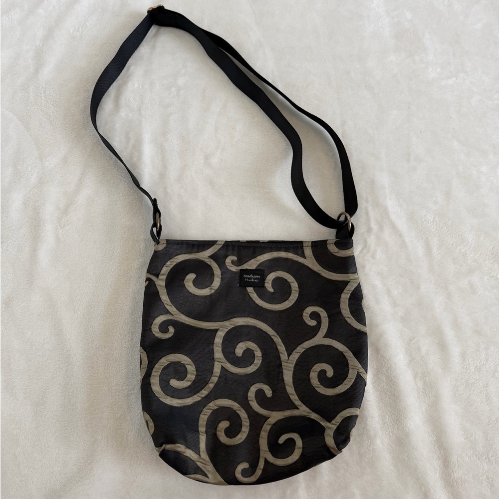 Madison Handbags Dark Greenish Gray with Taupe Swirl Crossbody Bag